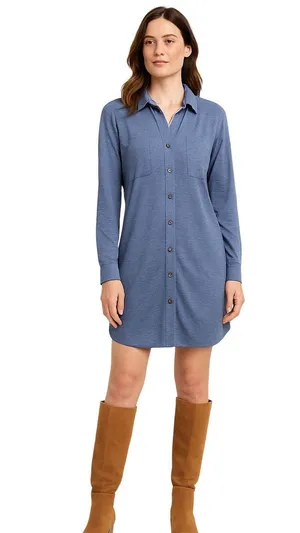 Passport Blue Button Down Tunic Shirt XL Long Sleeve Lightweight Rayon Blend thumbnail 1