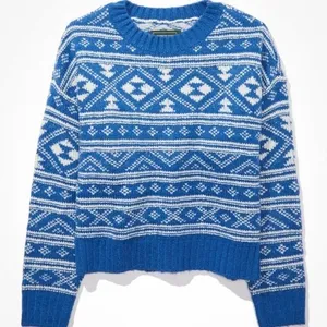 NWOT Aerie Fair Isle Drift Sweater Christmas Navy thumbnail 3