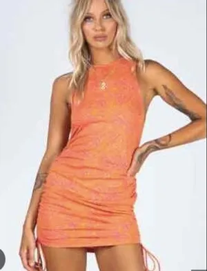 Motel‎ Rocks Pink Orange Psychedelic Swirl Ruched Side Mini Dress Small Zebra thumbnail 1