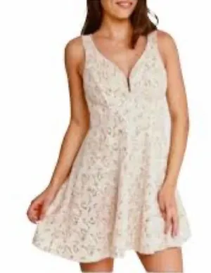 Bailey Blue Ivory Mesh on Champagne Sequin Cocktail Dress, Size L thumbnail 1