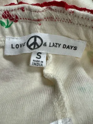 Love Peace and Lazy Days Scalloped Hem Cherry Pajama Pants Women’s Small thumbnail 2