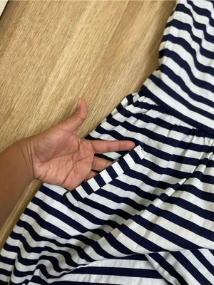 Zara Navy and White Striped V-Neck Mini Dress thumbnail 7