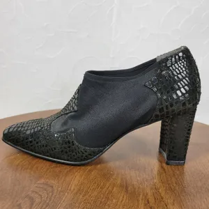 J Renee Women's Shoes 7 Black Leather Reptile Embossed Slip On Block Heel Bootie thumbnail 11