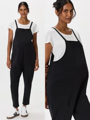 NWT Quince Organic Cotton Maternity Overalls Adjustable Straps Sz M 🧡🍄 thumbnail 2
