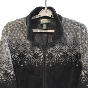 Cabelas Womens Fleece Jacket Black Gray Snowflake Full Zip Outerwear XL VTG‎ thumbnail 2