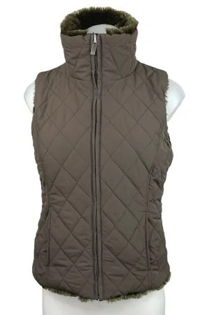 WeatherProof Reversible Green Fur Quilted Puffer High Neck Vest Jacket Coat Sz S thumbnail 1