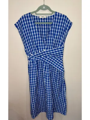 Sea New York Blue Gingham Midi Dress Sz 6 thumbnail 2