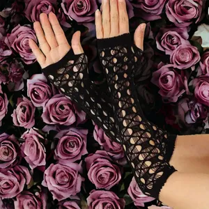Black Hollow Out, Elegant Decorative Arm Cover, Leisure Style Fingerless Sleeves thumbnail 2