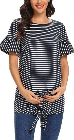 NEW Maternity Shirts Tie Front Knot Stripe Casual M thumbnail 1