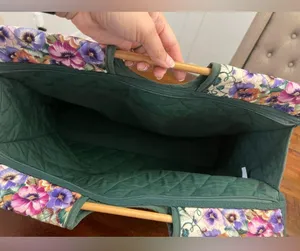 Vintage Floral Quilted Tote Bag with Wooden Handles – Made in Philippines – 100% thumbnail 3