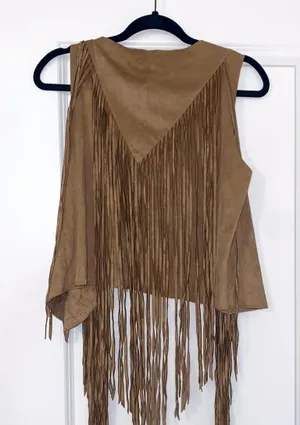 Fringe Suede Tassel Vest Tan Size M thumbnail 2