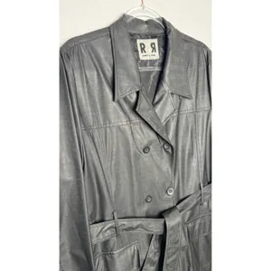 1990s Rave 4 Real Black Coated Stretch Trench Coat Women’s M/L thumbnail 10
