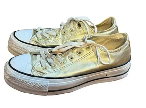 Converse Chuck Taylor All Star Lift Platform Metallic Gold Low-Top Sneakers Sz 6 thumbnail 2