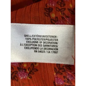 Old Navy Blouse Size‎ XS Orange/Purple Floral Tie/Smocked Neck 1/2 Puff Sl Sheer thumbnail 9