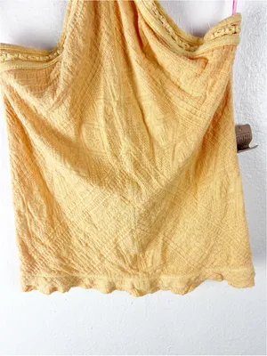 FREE PEOPLE Yellow Textured Embroidered Straps Halter Top Size Large Boho Casual thumbnail 8