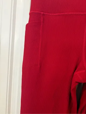 Athleta red salutation stash rib flare pants size large thumbnail 5