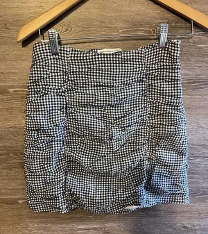 Abercrombie Fitch Mini Skirt Gray White Checkered Plaid Zip Size Small S thumbnail 1