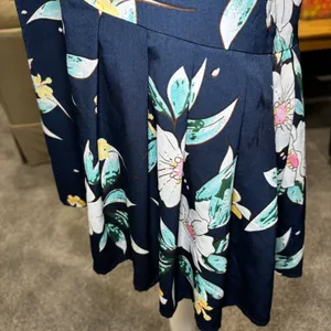 FRNCH Navy Blue Floral Spaghetti Strap Dress‎ Large Lined Pleated Shift thumbnail 8