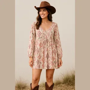 Billabong Womens Dress Sz S Cross Back Mini Babydoll Boho Hippie‎ Tribal Print thumbnail 3