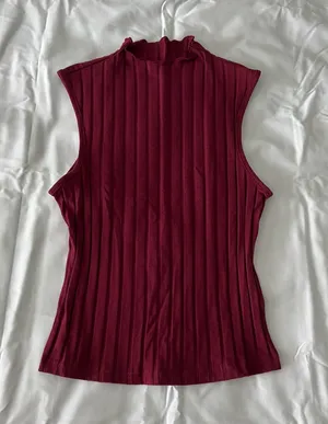 Maroon Lettuce Trim Rib-Knit Tank Top thumbnail 1