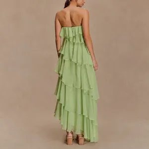 Meshki | NWT Alexa Ruffle Chiffon Strapless Maxi Dress in Pastel Lime | XS thumbnail 2