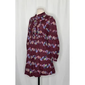 BY ANTHROPOLOGIE Mini Tunic Long Sleeve Dress Floral‎ Lace Trims Purple X-Small thumbnail 6