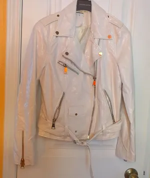 Silence & Noise White Faux Leather Biker Jacket Size M thumbnail 1