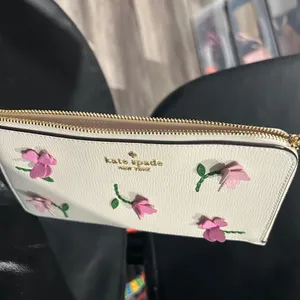 kate spade Cream Wristlet with Pink Floral Appliqués and Green Accents thumbnail 8
