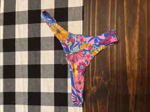 Beach bunny Brazilian bikini bottoms small pink flowers thumbnail 4