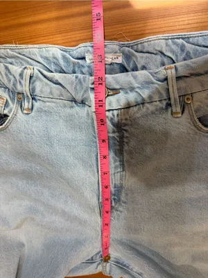 Good American The Weekender Straight Leg Raw Hem Jeans Light Wash Size 14/32 thumbnail 7