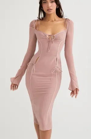 HOUSE OF CB ophelia Robe Mi-Longue Rose Poudré Ouverte, S thumbnail 1