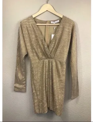NWT Endless Rose x Revolve Gold Surplice Dress thumbnail 5