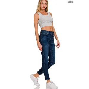 Zenana Ribbed Scoop Neck Cropped Tank Top - Grey - Large thumbnail 4