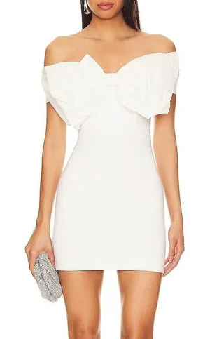 Bardot Mini‎ Bow Dress in Shimmer White Size US XL Cocktail Bridal Statement NEW thumbnail 1