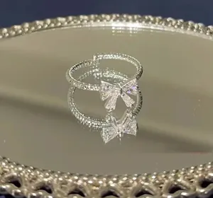 NEW Coquette bow adjustable ring, rhinestone bow jewelry, stocking stuffer thumbnail 4