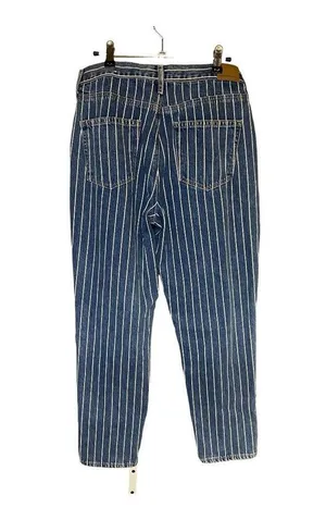 American Eagle Mom Jeans 10 Blue White Striped High Waist Ankle Denim Cotton thumbnail 3