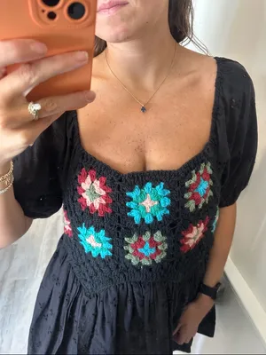 ASOS Black floral crochet mini dress thumbnail 2