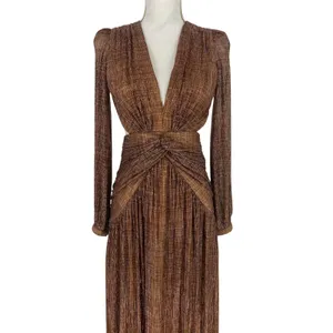 Gianni Bini Hazel‎ Metallic Chiffon Bronze Cutout Maxi Dress Size 2 NWT thumbnail 5