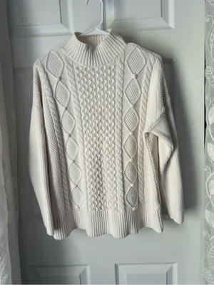J. Crew Cotton Cable Knit Mock Neck Pullover Cozy Preppy Turtleneck Sweater sz M thumbnail 2