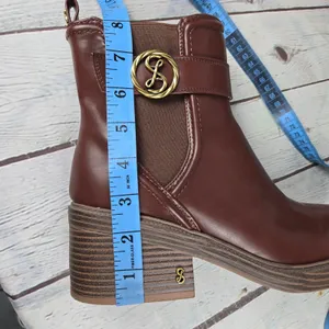Sam & Libby Natalia Brown Faux Leather Buckle Stacked Heel Ankle Boots 9.5M thumbnail 16