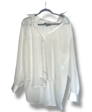 DKNY | Sheer Satin Button-Up Blouse | L thumbnail 1