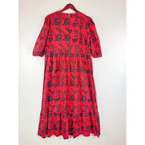 ZARA Womens Dress Red Midi Floral Shift Sequin Tiered 3/4 Sleeve Boho Medium thumbnail 2