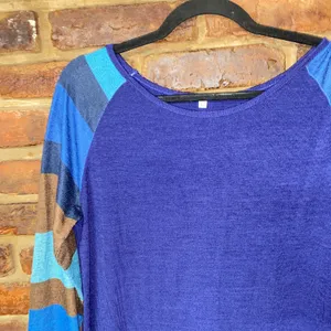 Women's Blue Color Block Pullover Lightweight Knit Sweater Size Large thumbnail 2