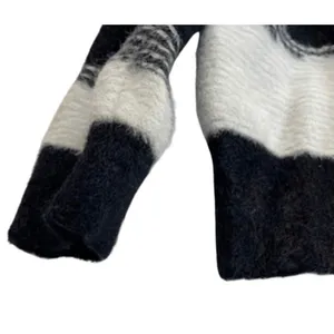 KNOX ROSE Women's Sweater XXL Black White Striped Fuzzy V‎ Neck Cozy Knit Target thumbnail 9