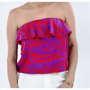 Amanda Uprichard Silk Pink and Purple Strapless Top Size Medium thumbnail 3