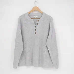 Aerie Sweater Womens Medium Gray Cotton Ribbed Henley Neck Chunky Knit Winter thumbnail 2