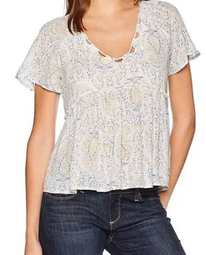 Lucky Brand Pastel Paisley Floral Print Peplum Top M thumbnail 1