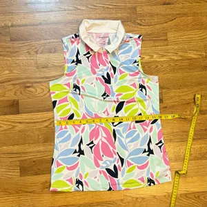 Tommy Bahama Golf Womens Small Tropical Floral Sleeveless Athletic Collared Top thumbnail 5