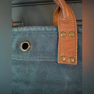 Levenger Bloomsbury Blue Canvas Bag with Brown Leather Accents thumbnail 7