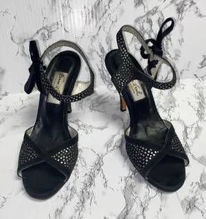 Comme Il Faut Vintage Argentine Tano Polka Dot Velvet Tie Ankle Heels Women's 7 thumbnail 1